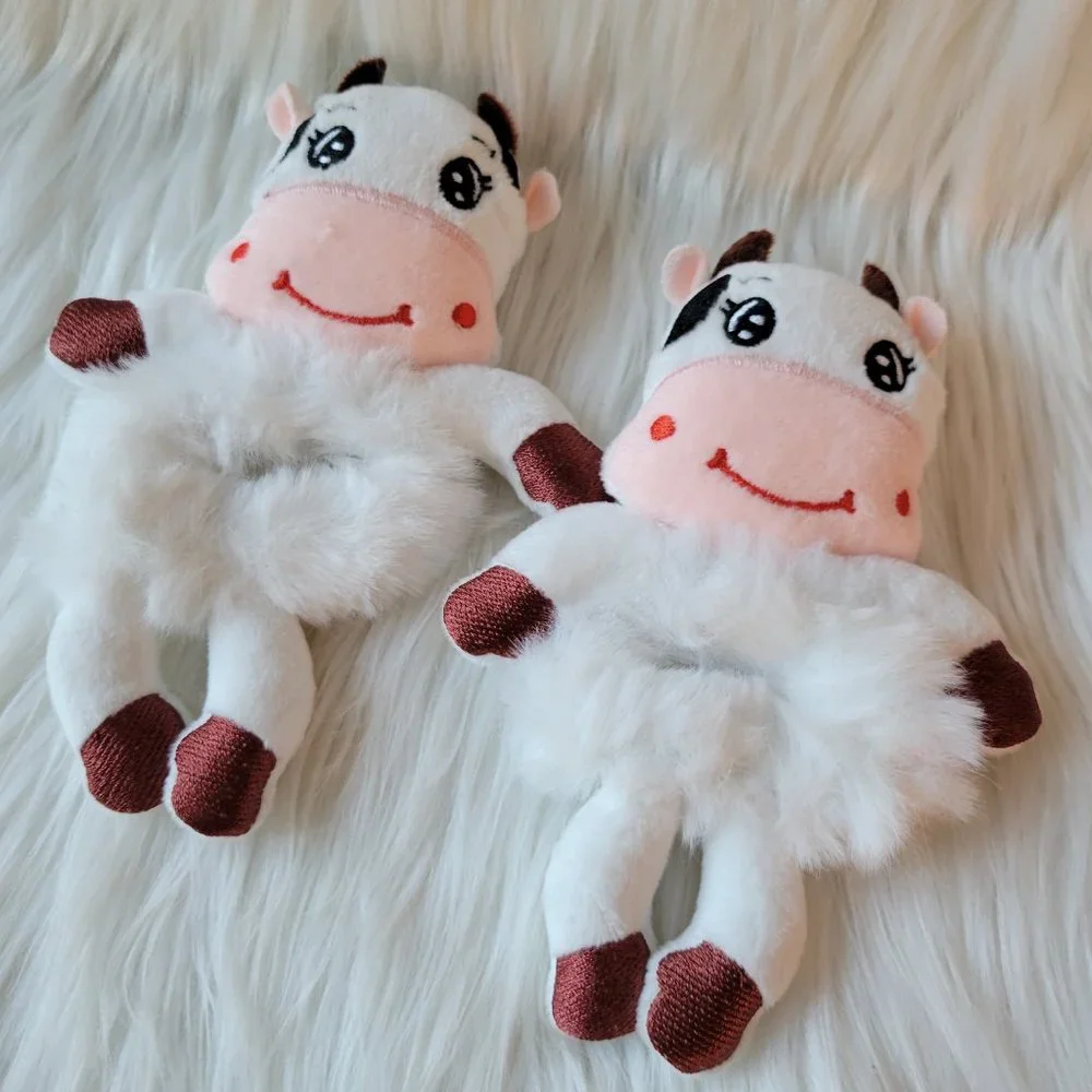 Set of 2 Cow Plush Scrunchies